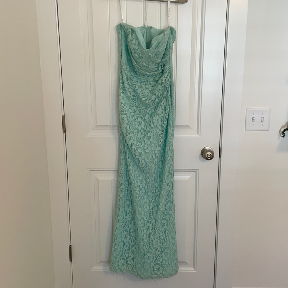 David’s Bridal Mint Strapless Dress